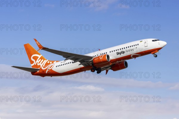 A Boeing 737-800 aircraft of SkyUp Airlines with the registration UR-SQF at Palma de Majorca