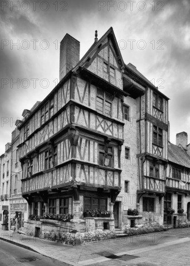 Historic half-timbered house, Maison à pans de bois de la rue des Cuisiniers, old town, black and