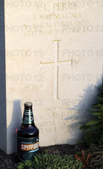 Bottle of Spitfire Kentish Ale, beer, at a gravestone, war graves, military graves, British and