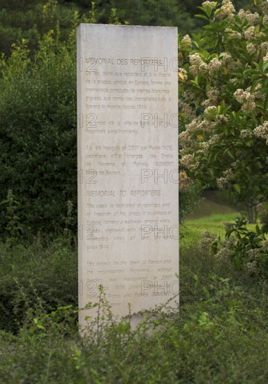 Stelae at the Mémorial des Réporters, memorial to the freedom of the press, memorial to journalists