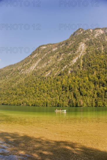 Rowing boat on the Königssee, mountain lake in the municipality of Schönau am Königssee, district