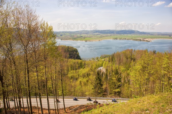 Morradfahrer on the Kesselbergstraße around the Lake Kochel, now closed to bikers due to danger,