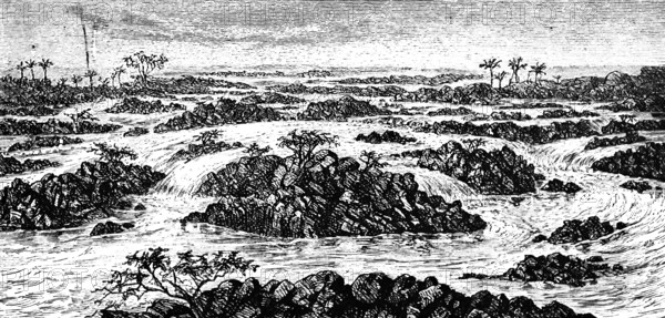 Upper course of the Nile with cataracts, rapids, waterfalls, islands, river landscape, geology,
