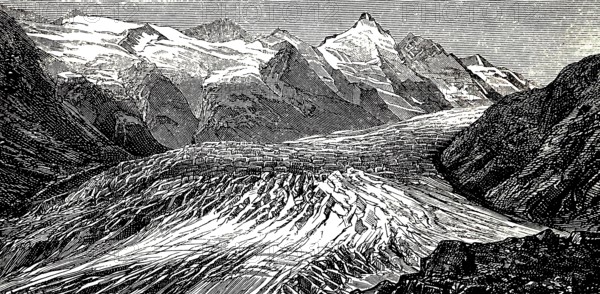 Pasterze on the Grossglockner, snow, ice, climate, climate change, glacier melt, glacier river,