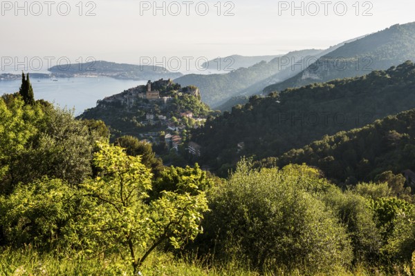 Picturesque mountain village overlooking the sea, Èze, Cote d'Azur, Alpes-Maritimes,