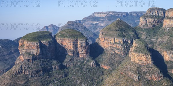 Blyde River Canyon with Three Rondawels peak, view of canyon and table mountains, canyon landscape,