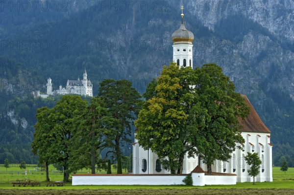 Pilgrimage church of St Coloman, Baroque, Neuschwanstein Castle by King Ludwig II, fairytale castle