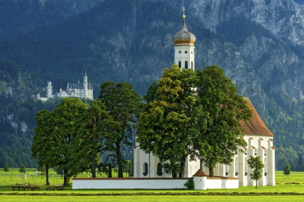 Pilgrimage church of St Coloman, Baroque, Neuschwanstein Castle by King Ludwig II, fairytale castle