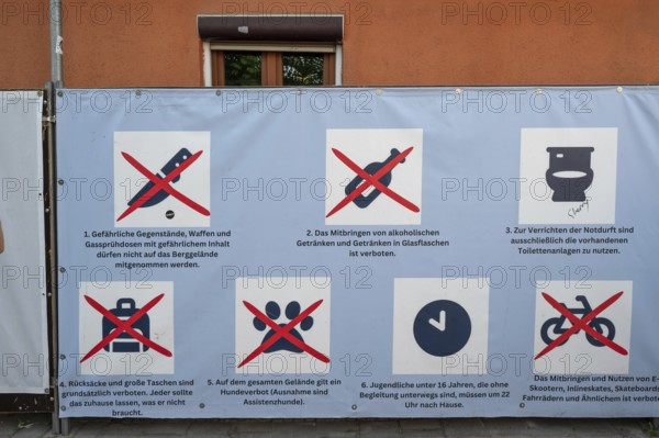 Board with prohibition notices depicted in pictograms, Erlanger Bergkirchweih, traditional