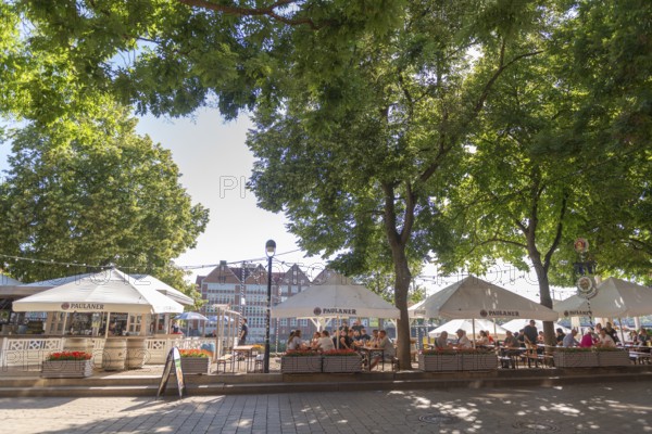 The Schlachte, historic riverside promenade along the Weser with restaurants and cafés in the shade