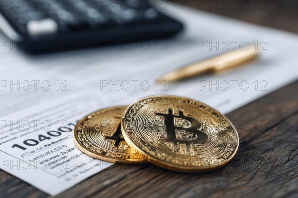 Bitcoin tax or cryptocurrency concept with US tax form 1040 IRS form in Individual Income Tax