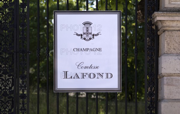 Sign, logo, head office, company headquarters, headquarters, champagne brand Comtesse Lafond,