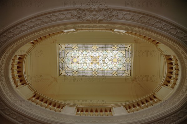 Interior view, ceiling window above staircase, town hall, Hôtel de Ville, Mairie, formerly Hôtel