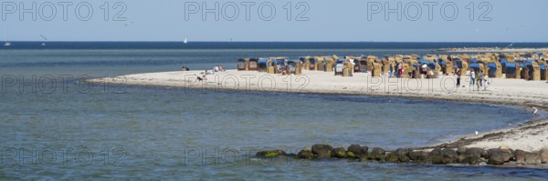 Beach chairs on the sandy beach, Laboe, Baltic seaside resort, fjord, Baltic Sea, North Frisia,