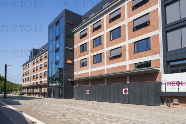 Lensing Media Port, glass facade, Speicherstraße, harbour, Dortmund, Ruhr area, North