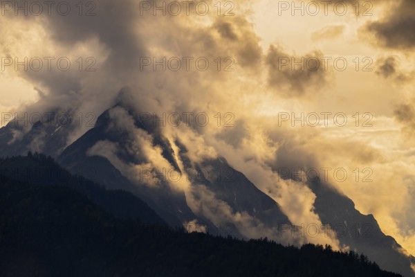 Small and large Bettelwurf at sunset, Karwendel Mountains, Tyrol, Austria