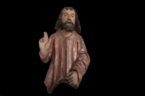 Palmesel, detail Jesus, St Briccius Church, on black background, Wurmlingen, district of
