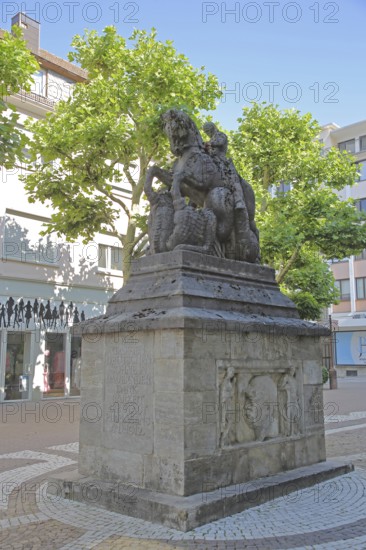 Bismarck monument with St George as dragon slayer, inscription, relief of Bismarck, equestrian