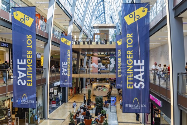 Ettlinger Tor shopping centre, ECE-Center, in Karlsruhe with around 130 retail shops. Interior view