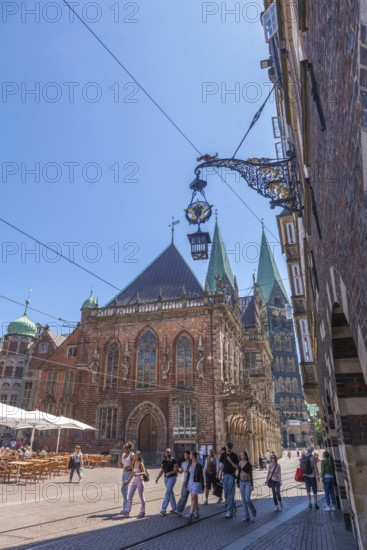 View of the old town hall, UNESCO World Heritage Site, and St Peter's Cathedral with double tower,