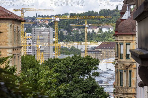 Stuttgart 21. construction site at the new through station. A glass roof construction provides the
