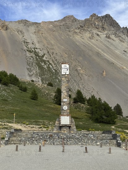 At Alpine pass Col de l'Izoard d'Izoard 2360 metres high road pass at pass summit of mountain road