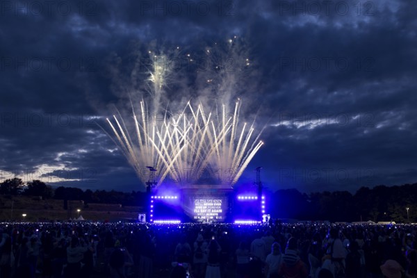 Fireworks at the end of J-Hope's performance at the Lollapalooza Festival in the Olympiastadion and