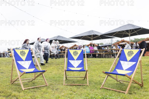 Empty deckchairs at the Lollapalooza Festival in the Olympic Stadium and on the Maifeld, Berlin,