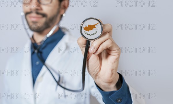 Doctor holding stethoscope with Chipre flag. Chipre health and care concept, Chipre flag on