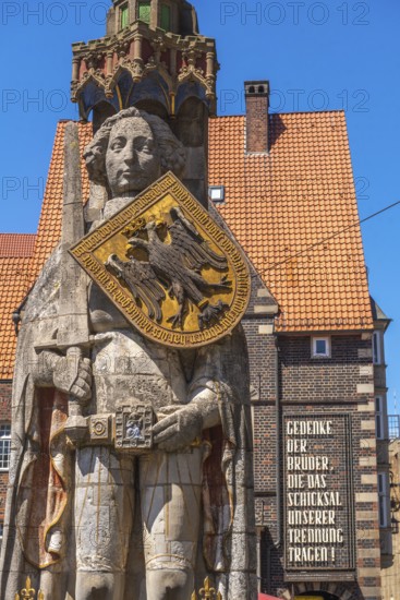 Roland statue on the market square in front of the German House, symbol of medieval urban market