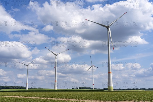 Rheurdt wind farm, south of Ismus, 3 Enercon E-115, behind Enercon E-160 WTGs, wind turbines, North