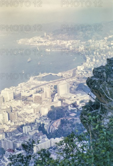 View from the Peak over Victoria and harbour dockyard, Hong Kong, Asia, 1964