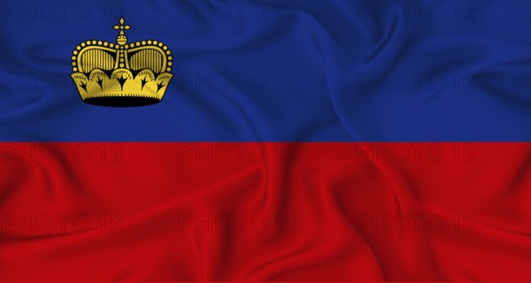 Realistic Liechtenstein flag waving. Close up of flag of Liechtenstein with cloth texture