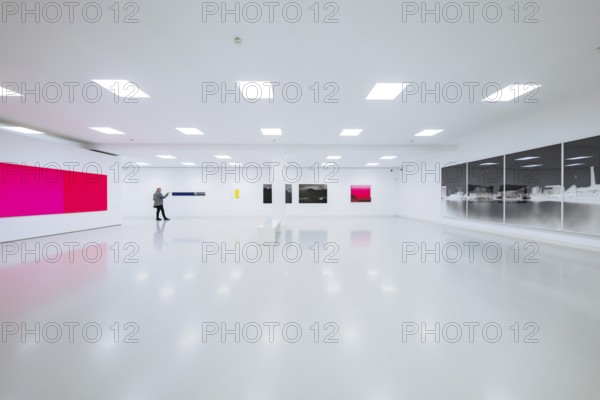 Visitors in a modern gallery with eye-catching color field paintings, Schauwerk, Sindelfingen,