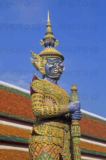 Yaksa demon guard, Grand Palace at Wat Phra Kaeo, Bangkok, Thailand, December 2002, vintage, retro,