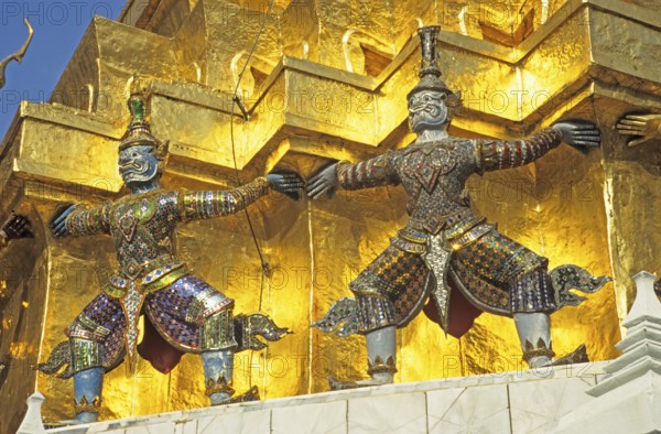 Mythical creatures, statues at Wat Phra Kaeo, Bangkok, Thailand, December 2002, vintage, retro,