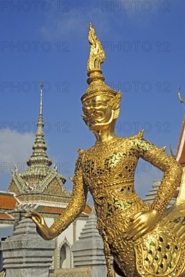 Chedi, mythical creature, statue at Wat Phra Kaeo, Bangkok, Thailand, December 2002, vintage,