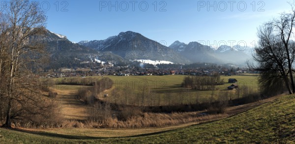 View of Oberstdorf, Rubihorn and Schattenberg and mountains of the Allgäu Alps, panorama,