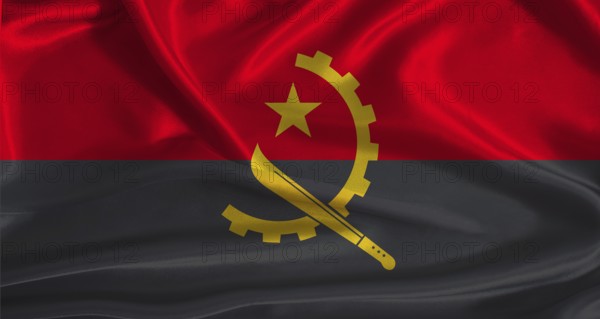Angola flag with cloth textured background. National flag of Angola with realistic texture