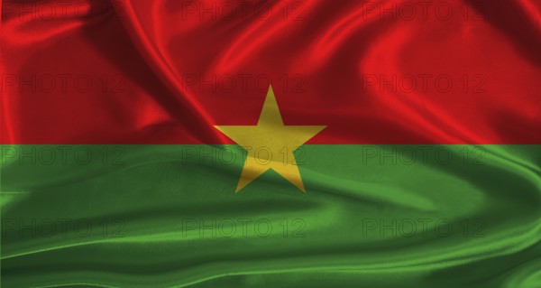 Burkina Faso flag with cloth textured background. National flag of Burkina Faso with realistic