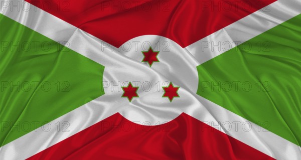 Burundian flag with fabric texture. Realistic flag of Burundi waving, National flag