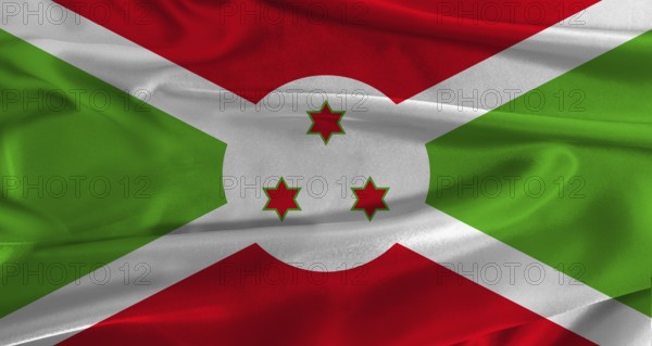 Flag of Burundi with fabric textured background. Close up of National flag of Burundi with