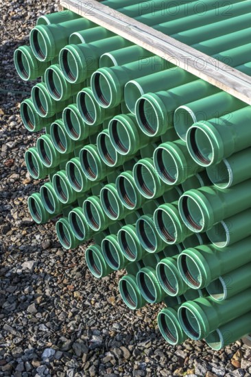 Symbolic picture construction site, sewage pipes for dirty and rainwater, for installation in the