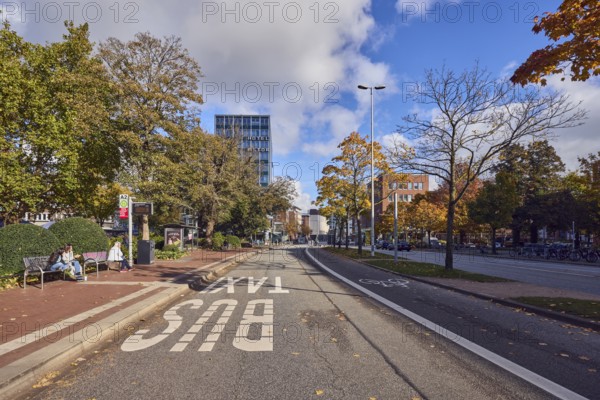 Andreas-Gayk-Straße bus stop, Hotel Astor Kiel by Campanile, bus lane, taxi lane, lantern, modern