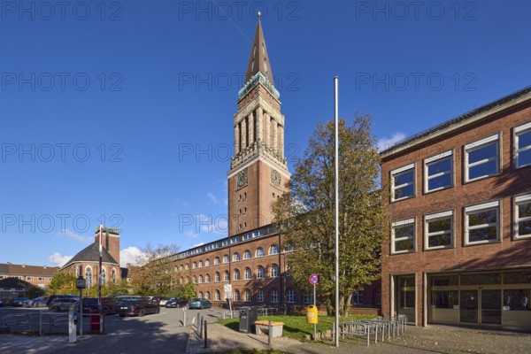 Old town hall, architect Hermann Billing, town hall tower, brick building, brick architecture,