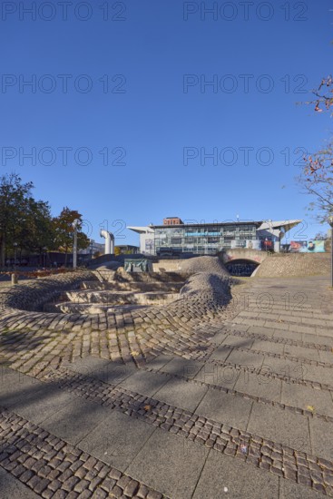 Fountain complex, multi-purpose hall Wunderino Arena or former Baltic Sea Hall, pedestrian zone,