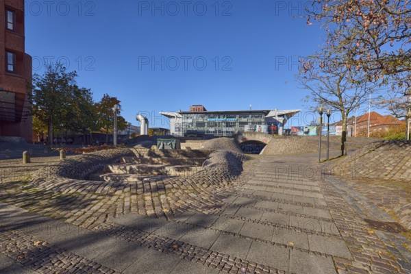 Fountain complex, multi-purpose hall Wunderino Arena or former Baltic Sea Hall, pedestrian zone,