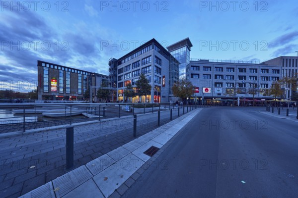 Holstenfleet, water area, commercial building, modern architecture, road, curve, stainless steel