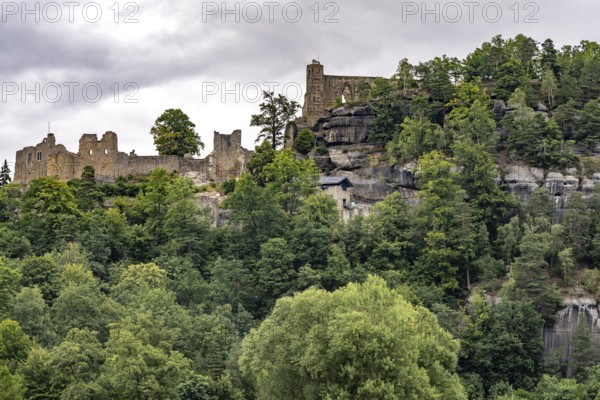 Castle and monastery ruins on Mount Oybin in Oybin, Zittau Mountains, Upper Lusatia, Saxony,