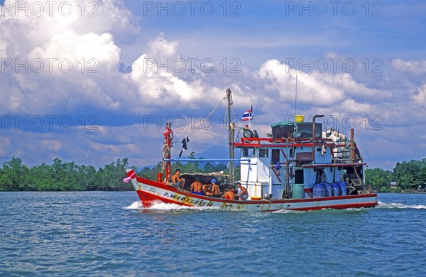 Fishing trawler, sea, two years in front of the tsunami, Krabi, Thailand, December 2002, vintage,